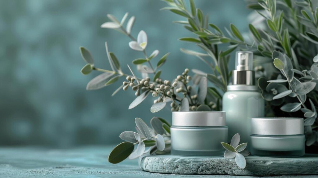 ai generated three bottles of lotion on table free photo